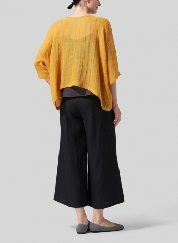 Pale Orange Gauze Linen Loose Deep V-Neck Top with Scarf