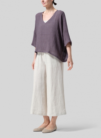 Dim Gray Gauze Linen Loose Deep V-Neck Top
