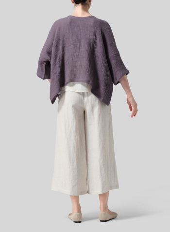 Dim Gray Gauze Linen Loose Deep V-Neck Top