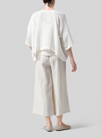 Soft White Gauze Linen Loose Deep V-Neck Top
