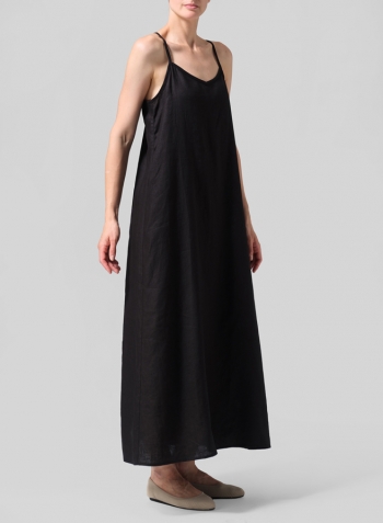 Black Linen A-shape Slip-In Dress