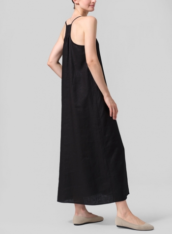 Black Linen A-shape Slip-In Dress