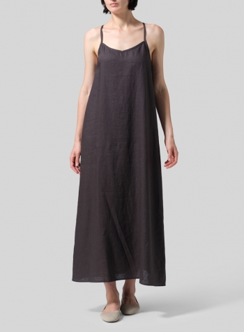 Dark Charcoal Linen A-shape Slip-In Dress