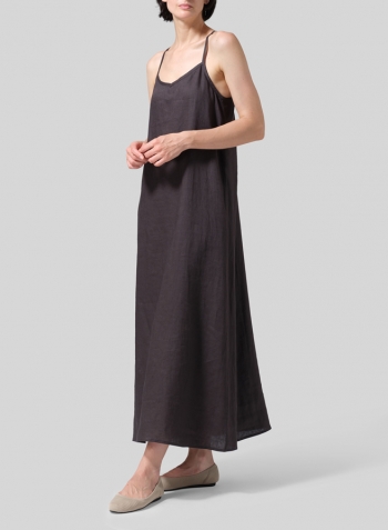 Dark Charcoal Linen A-shape Slip-In Dress