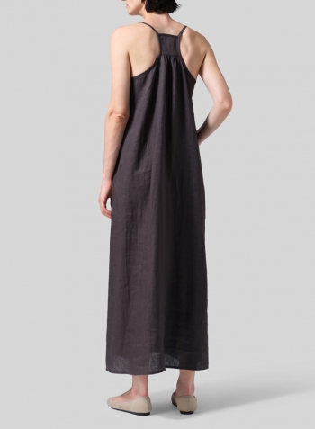Dark Charcoal Linen A-shape Slip-In Dress