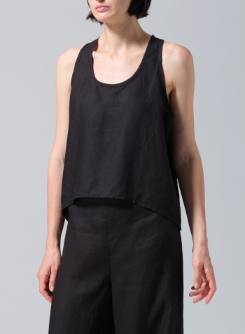 Black Linen Scoop Neck Halter Backs Vest Set