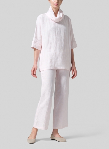 Misty Pink Linen Cowl Neck Top Set