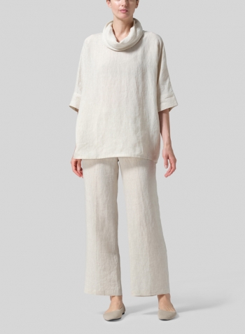 Oat Linen Cowl Neck Top Set