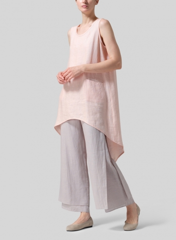 Rose Pink Linen Hi-Lo Hem Mid-Length Sleeveless Tunic