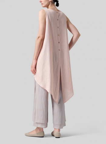 Rose Pink Linen Hi-Lo Hem Mid-Length Sleeveless Tunic