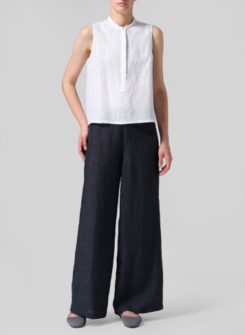 White Linen Small Stand Collar Short Vest Top