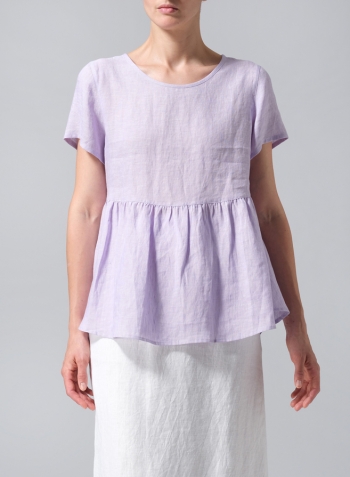 Pastel Mauve Linen Short Sleeve Pleated Blouse