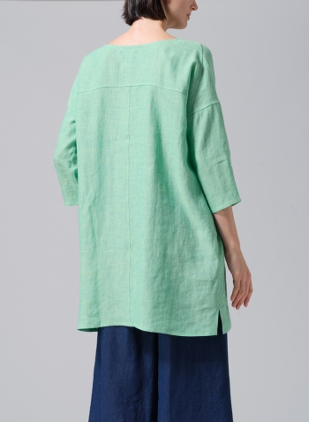 Two Tone Yellow Green Linen Oversized Top