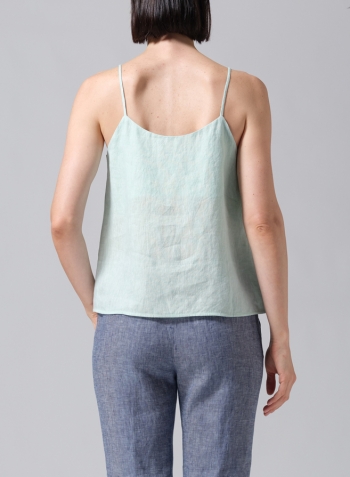 Soft Light Green Linen Spaghetti Strap Cami Top