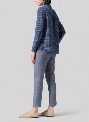 Teal Tartan Plaid Linen Classic Long Sleeve Shirt