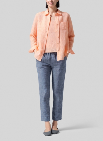 Two Tone Orange Linen Classic Long Sleeve Shirt
