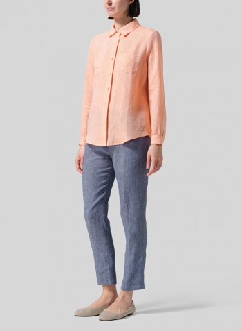 Two Tone Orange Linen Classic Long Sleeve Shirt
