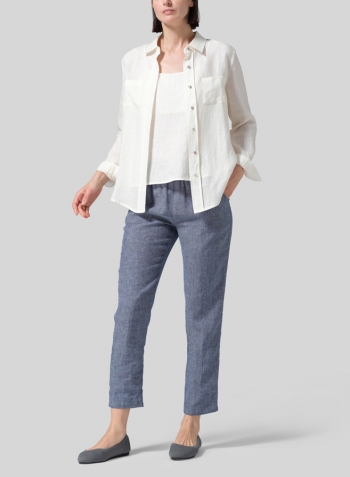Off White Linen Classic Long Sleeve Shirt