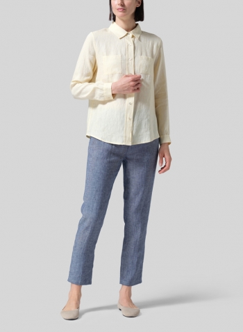 Lemon Chiffon Linen Classic Long Sleeve Shirt