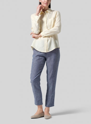 Lemon Chiffon Linen Classic Long Sleeve Shirt