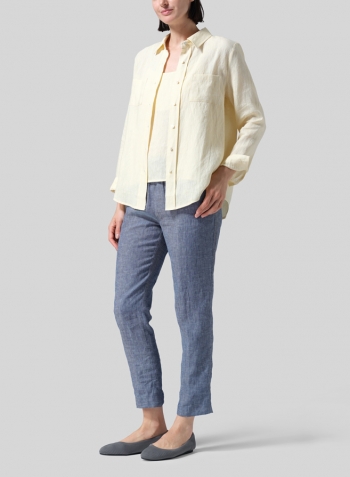 Lemon Chiffon Linen Classic Long Sleeve Shirt