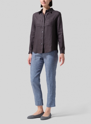 Dark Charcoal Linen Classic Long Sleeve Shirt
