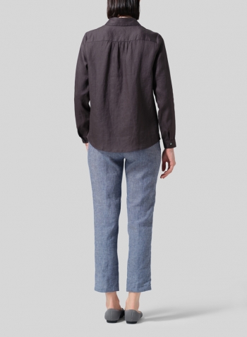 Dark Charcoal Linen Classic Long Sleeve Shirt