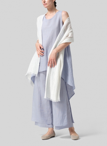 Light Pale Blue Linen Hi-Lo Hem Mid-Length Sleeveless Tunic Set