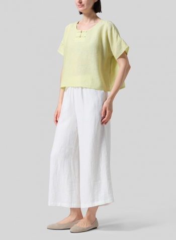 Lime Linen Handmade Knot Button Boxy Cropped Top