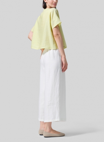 Lime Linen Handmade Knot Button Boxy Cropped Top