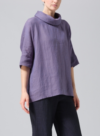 Dark Slate Purple Linen Cowl Neck Top