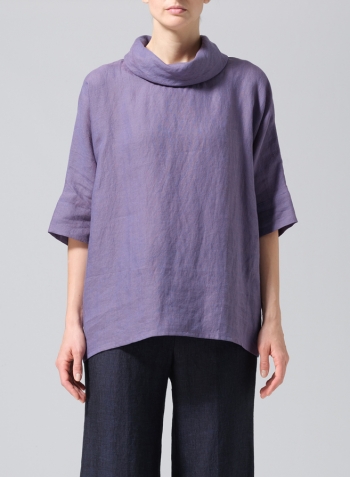 Dark Slate Purple Linen Cowl Neck Top