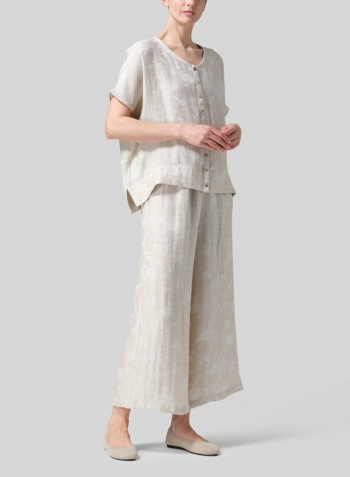 Jacquard Oat Linen Wide S/Sleeve Blouse Set