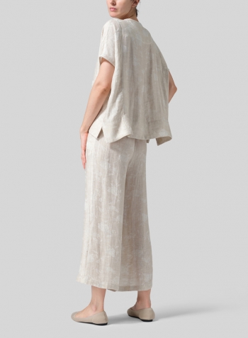 Jacquard Oat Linen Wide S/Sleeve Blouse Set