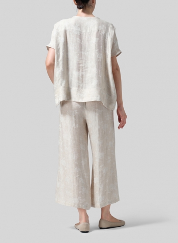 Jacquard Oat Linen Wide S/Sleeve Blouse Set