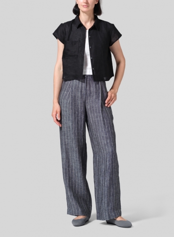 Black Linen Cap Sleeves Shirt