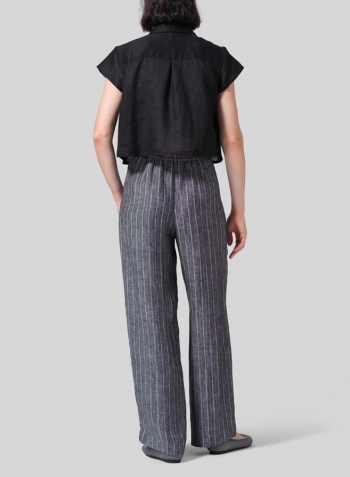 Black Linen Cap Sleeves Shirt
