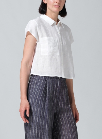 White Linen Cap Sleeves Shirt
