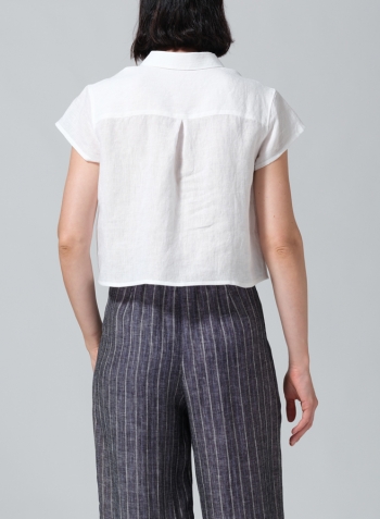 White Linen Cap Sleeves Shirt