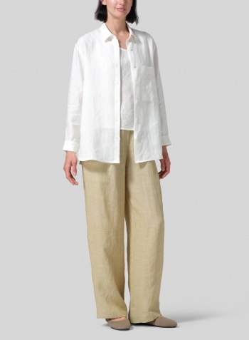 Lily White Linen Basic Button Front Long Sleeve Shirt