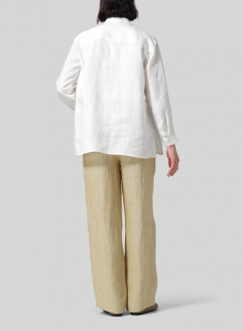 Lily White Linen Basic Button Front Long Sleeve Shirt