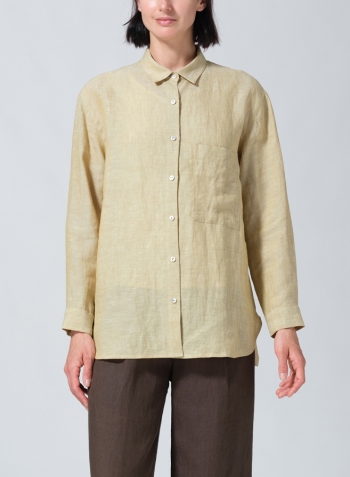 Flaxen Linen Basic Button Front Long Sleeve Shirt