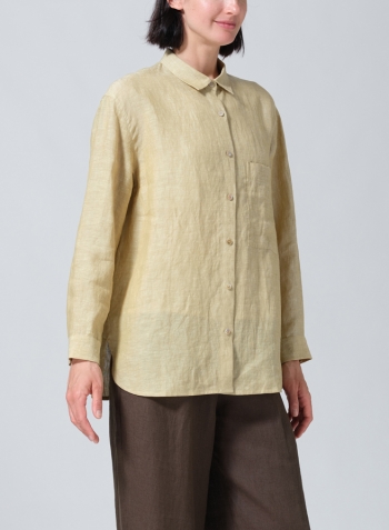 Flaxen Linen Basic Button Front Long Sleeve Shirt