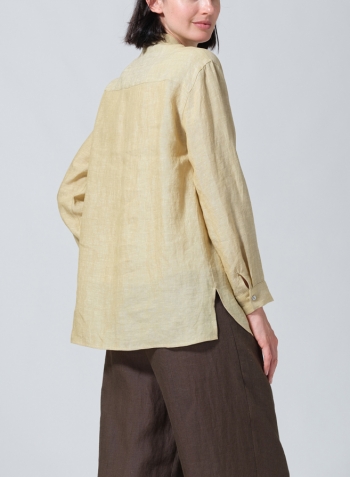 Flaxen Linen Basic Button Front Long Sleeve Shirt