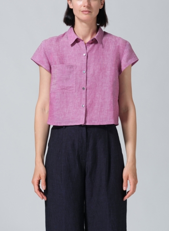 Two Tone Purple Linen Cap Sleeves Shirt