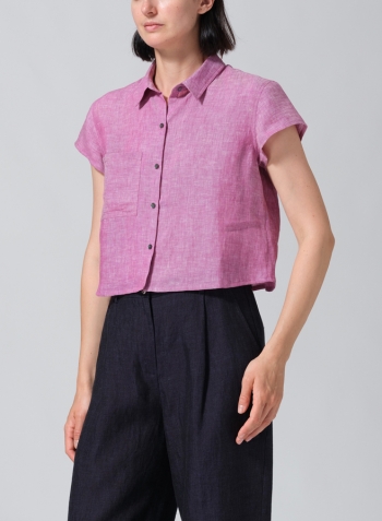 Two Tone Purple Linen Cap Sleeves Shirt