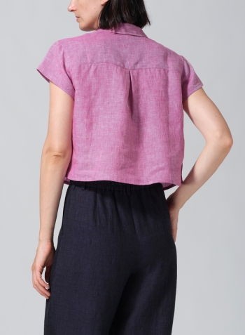 Two Tone Purple Linen Cap Sleeves Shirt