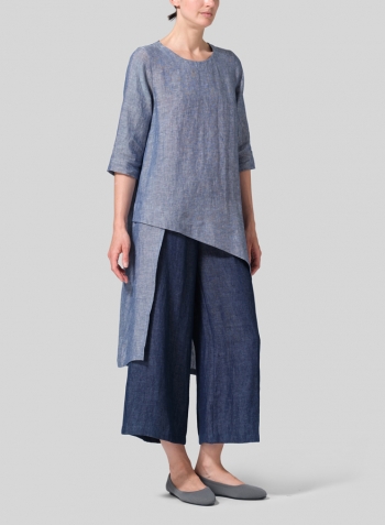 Two Tone Denim Linen Asymmetrical Tunic