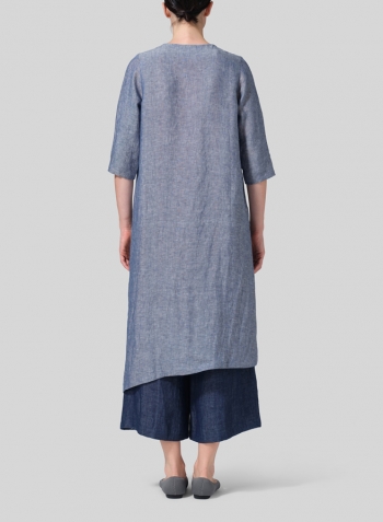 Two Tone Denim Linen Asymmetrical Tunic