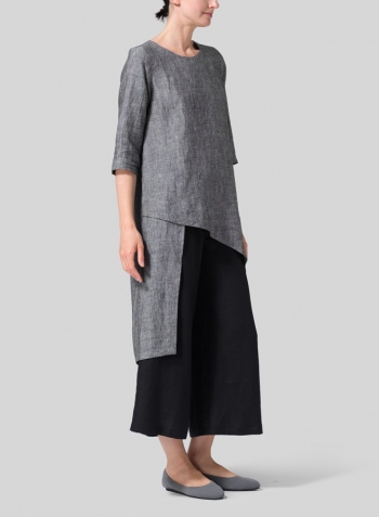Two Tone Black Linen Asymmetrical Tunic